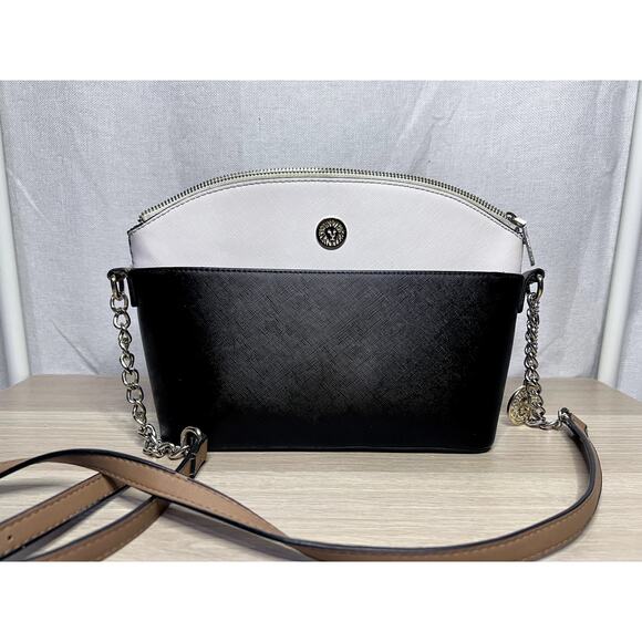 Anne Klein Handbags - Anne Klein Classic Curves Crossbody Black White Silver Chain Bag Purse